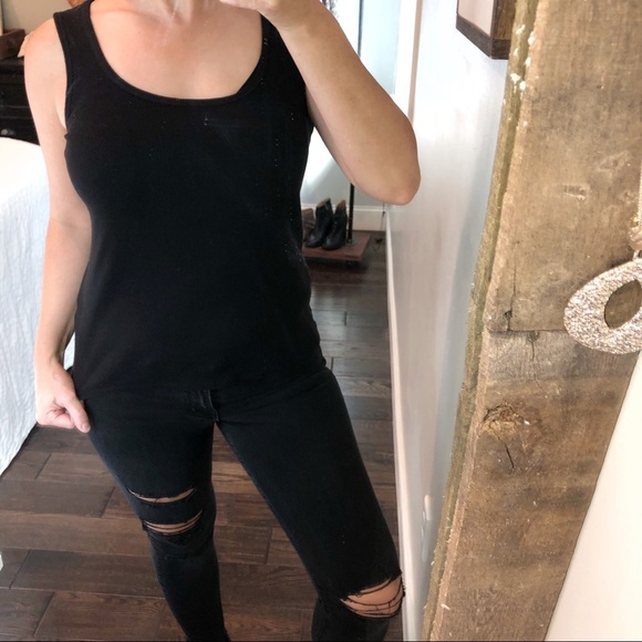 Tahari ribbed black small layering cotton tank top - Picture 1 of 3